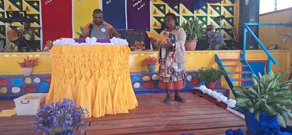 A speaker at the graduation ceremony. Foursquare Gospel Church, Banz, Jiwaka. September 2026.